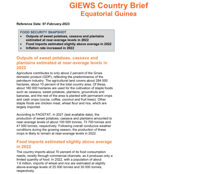 GIEWS Country Brief: Equatorial Guinea 07-February-2023 - Equatorial Guinea