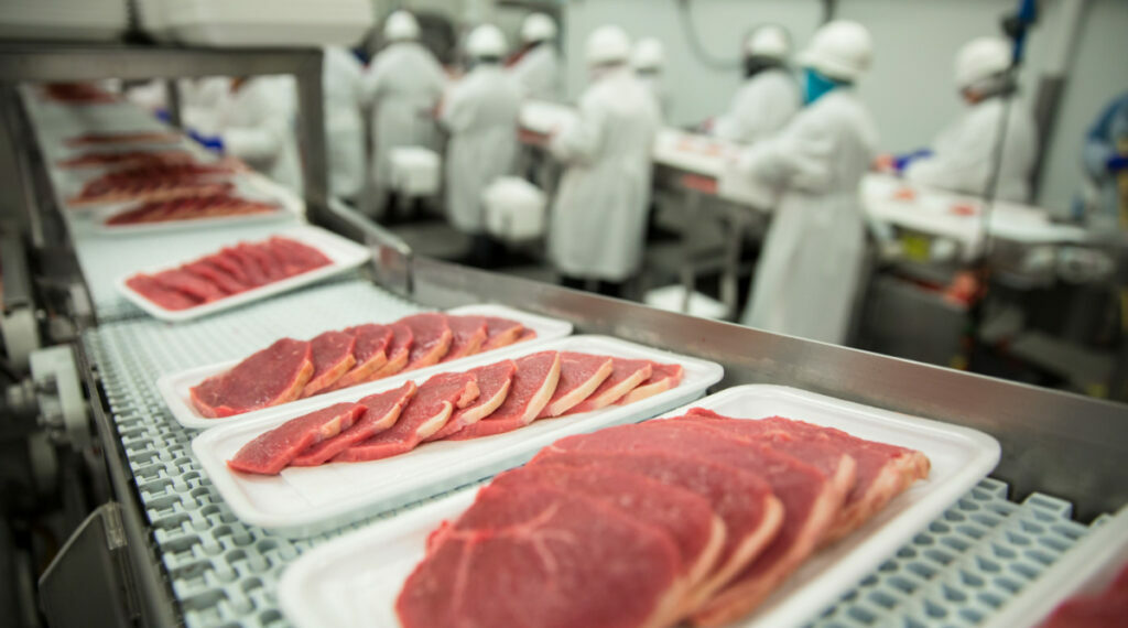 Pork packaged in meat factory