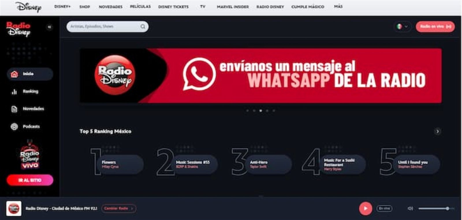 A través de la web de Radio Disney podrás acceder a la radio en vivo y disfrutar de las canciones de tus películas y series favoritas de Disney
