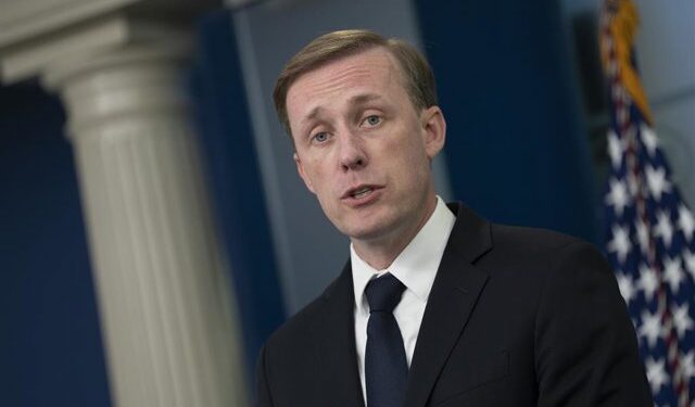April 24, 2023, Washington, District of Columbia, USA: National Security Advisor Jake Sullivan participates in a news briefing at the White House in Washington, DC, April 24, 2023.  ..Chris Kleponis - Pool via CNP