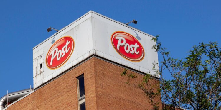 Close up of Post Foods signage against a blue sky, representing the Post Foods OK Go settlement.