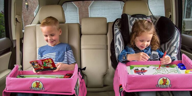 lenbest Mesa Coche para Niños, Mesa para Niños en la Asiento de Coche, Tablero Impermeable del Coche - 40x32 cm, Bandeja para Coche, Cochecito, Avión (Juego de Papel de Dibujo Educativo Extra)