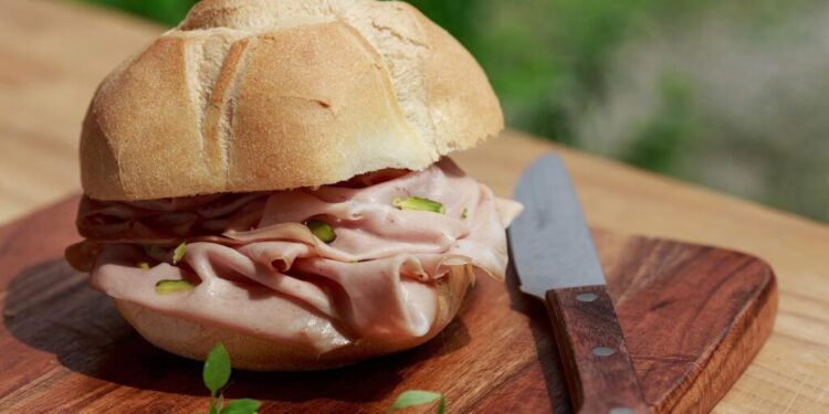 Close up of a Mortadella sandwich, representing the mortadella deli meat recall.