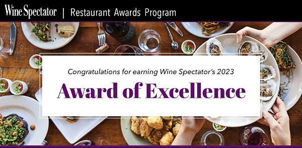 Gana el premio Le Chique, premio a la excelencia de los restaurant awards 2023 de wine spectator