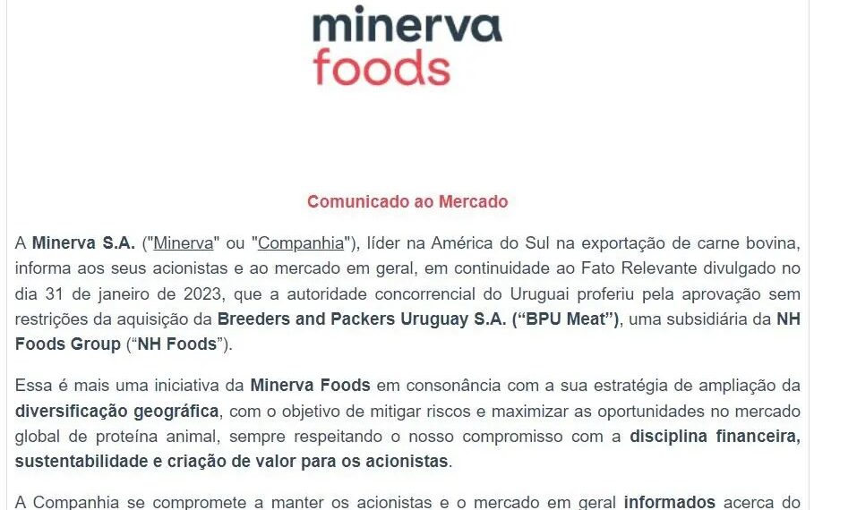 minerva foods compró bpu, y lo publicó en un comunicado