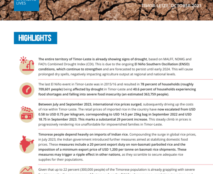 Food Security Alert – Special Bulletin, Timor-Leste (October 2023) - Timor-Leste
