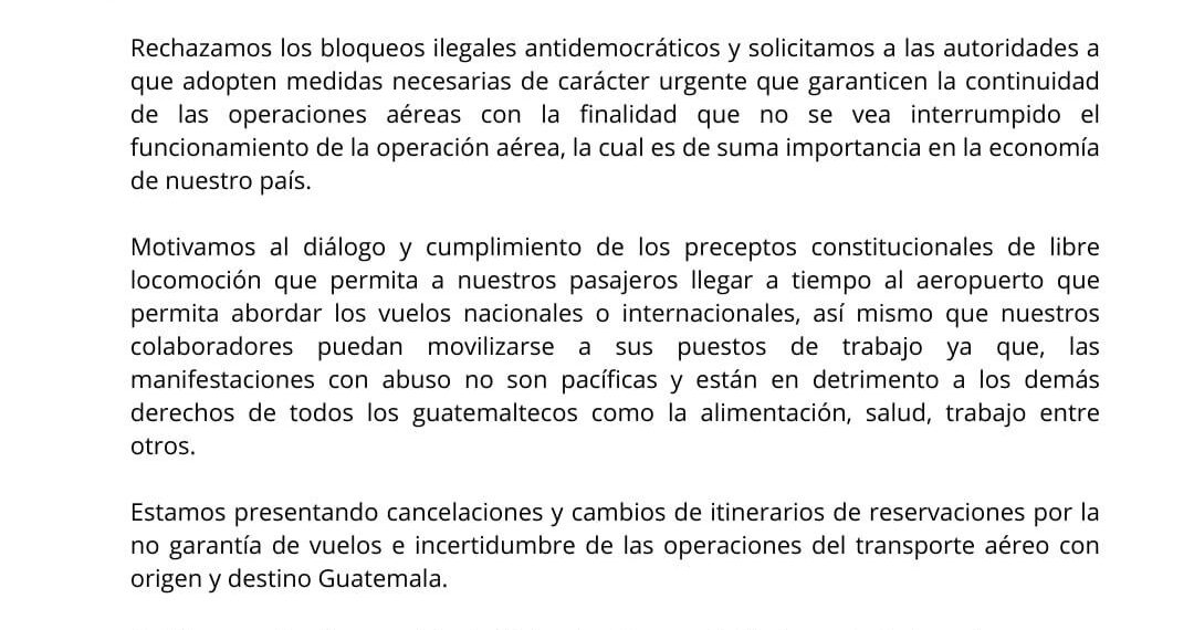 Asociación Guatemalteca de Agencia de Viajes se pronuncia por bloqueos