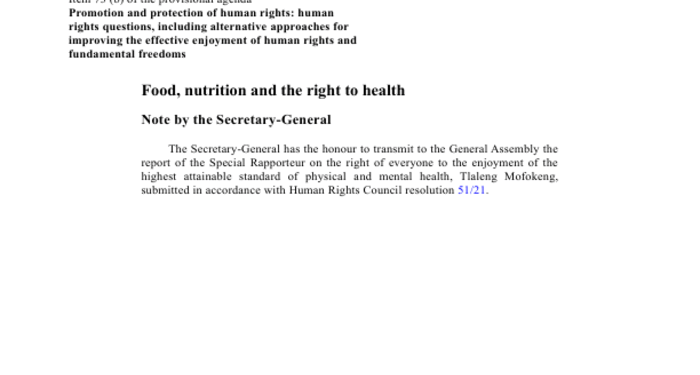 Food, nutrition and the right to health (A/78/185) [EN/AR/RU/ZH] - World