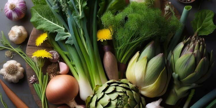 Dandelion Greens, Jerusalem Artichokes, Garlic, Leeks, and Onions