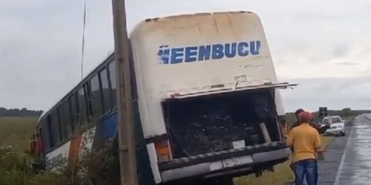 Ómnibus de larga distancia sale de la ruta, termina en la banquina y pasajeros resultan heridos - Última Hora