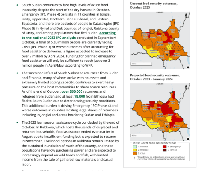 South Sudan: Food Security Outlook Update, October 2023 - May 2024 - South Sudan