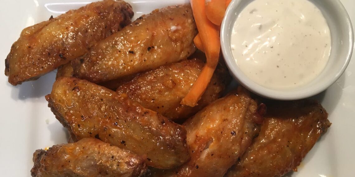 Air fryer chicken wings, enchilada ring, guacamole
