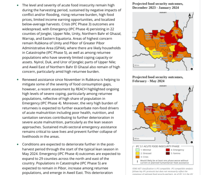 South Sudan: Food Security Outlook Update, December 2023 - South Sudan