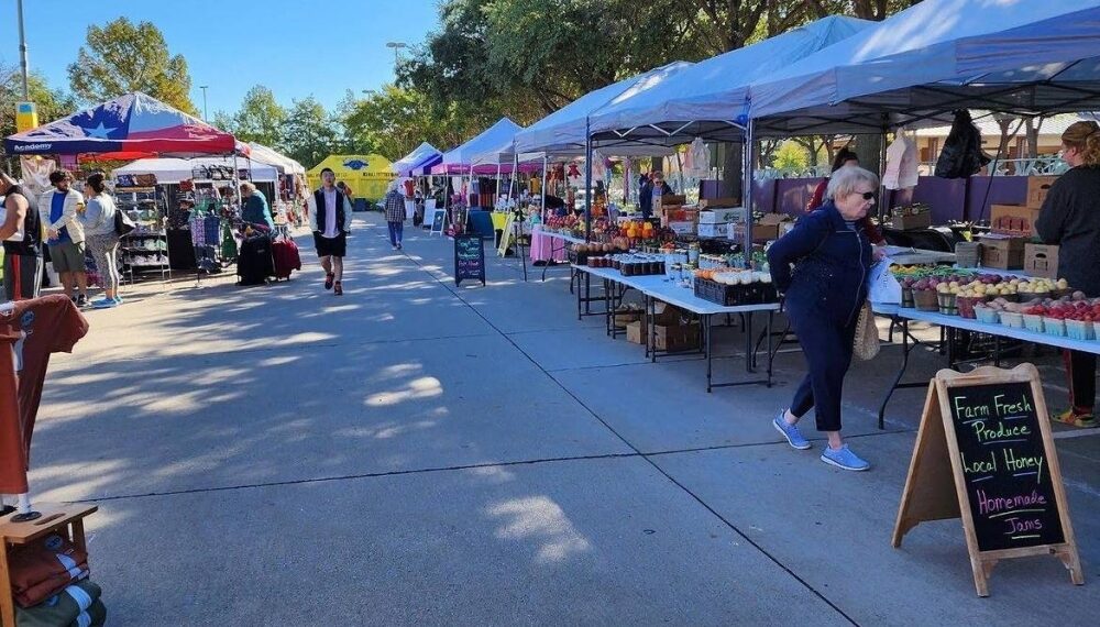 Vendor booths at a food market