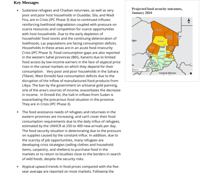 Chad - Key Message Update: Atypical rise in food prices due to early depletion of food stocks and disruption of internal and cross-border flows, January 2024 - Chad