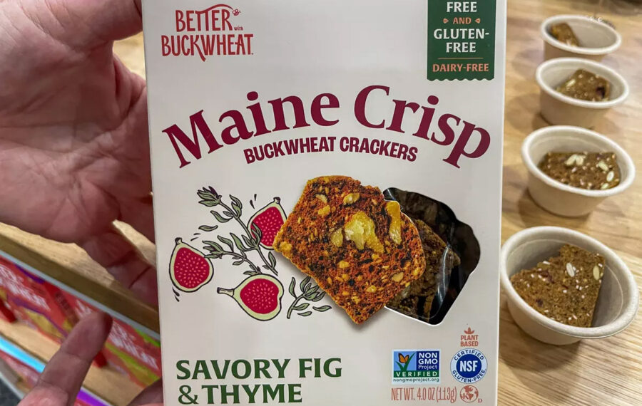 Buckwheat is big. These Maine Crisp buckwheat crackers would go well with the blue cheese below.