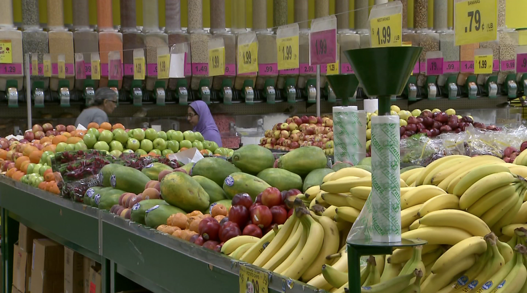 The fruits and vegetable section at a grocery store.