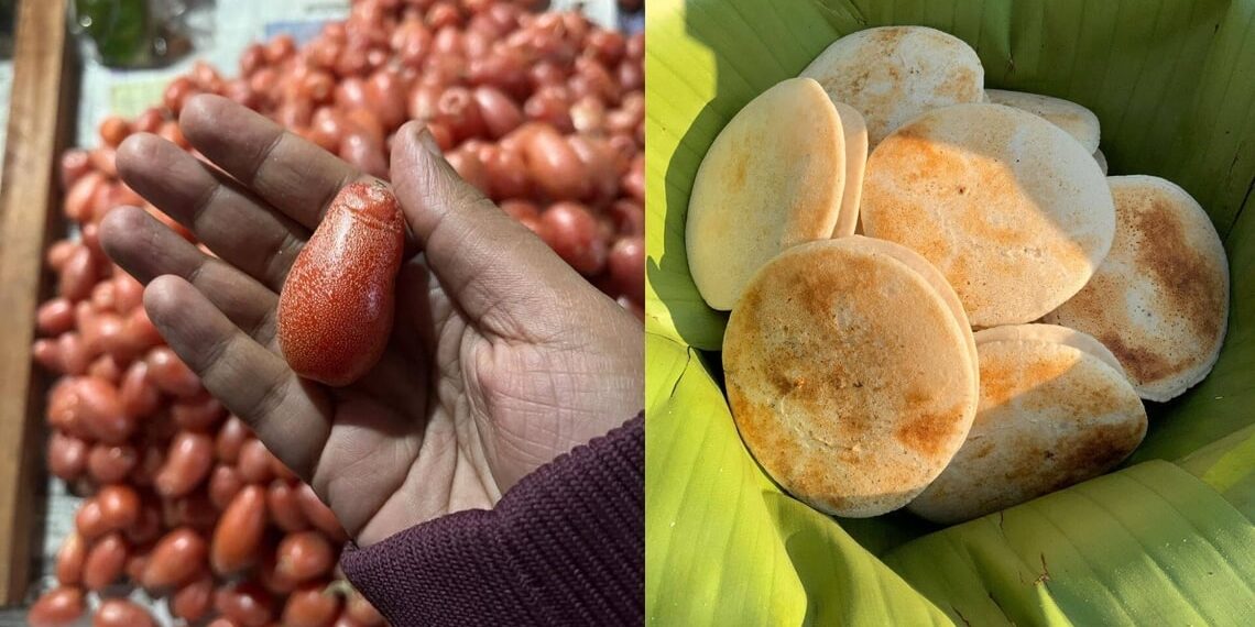 (left) Chef Niyati Rao harvested silver berries; and traditional Khasi putharo (steamed rice cakes) by homecook Angela Muktieh.