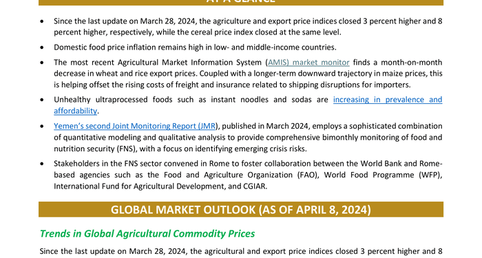 Food Security Update (April 11, 2024) - World