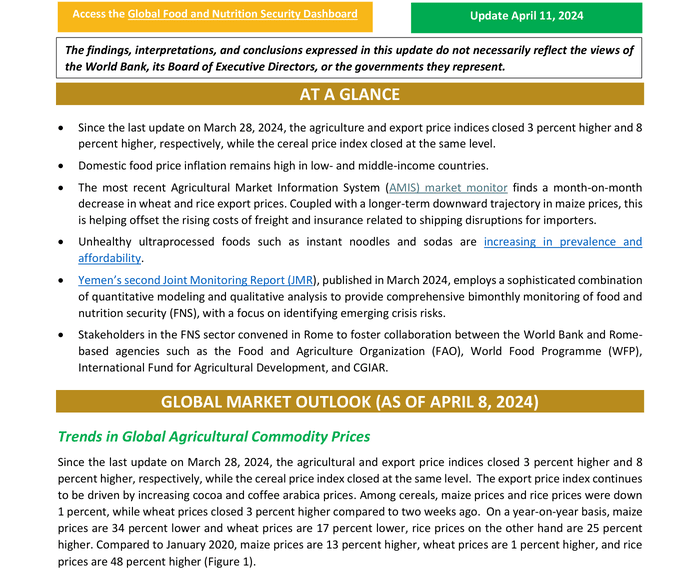 Food Security Update (April 11, 2024) - World