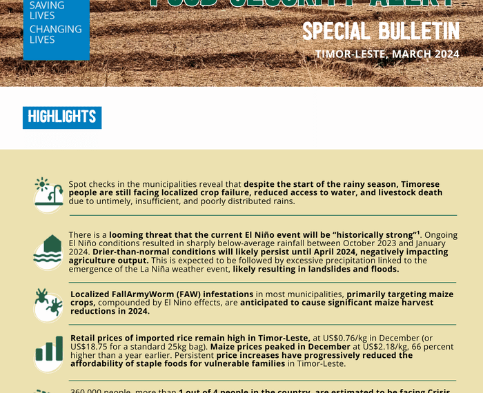 Food Security Alert – Special Bulletin, Timor-Leste (March 2024) - Timor-Leste