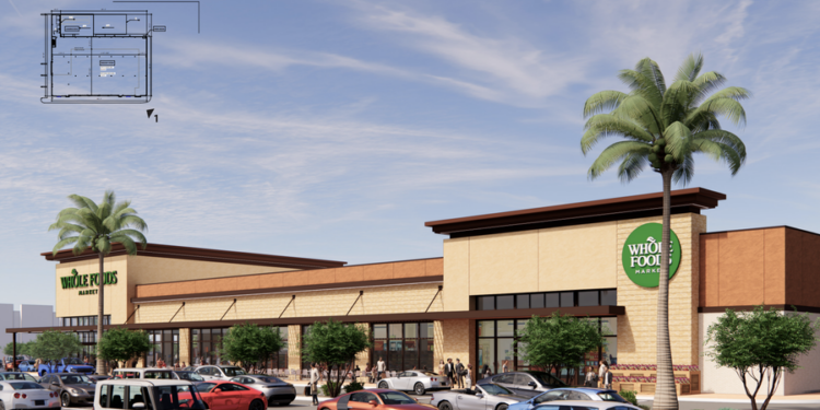 A conceptual rendering of a Whole Foods Market that was included in a development packet for the pr...