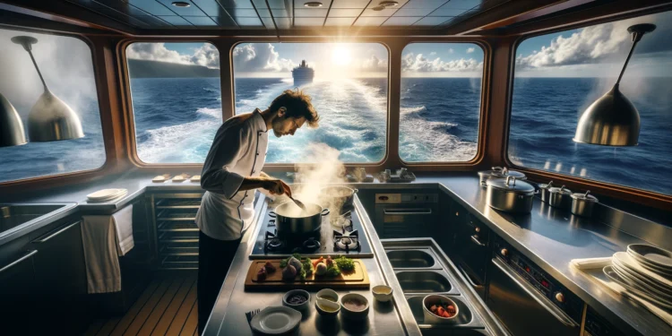 vista del mar desde la cocina de un crucero