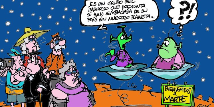"Preguntan si hay embajada en Marte...", viajar hacia lugares insospechados, en la viñeta gráfica: