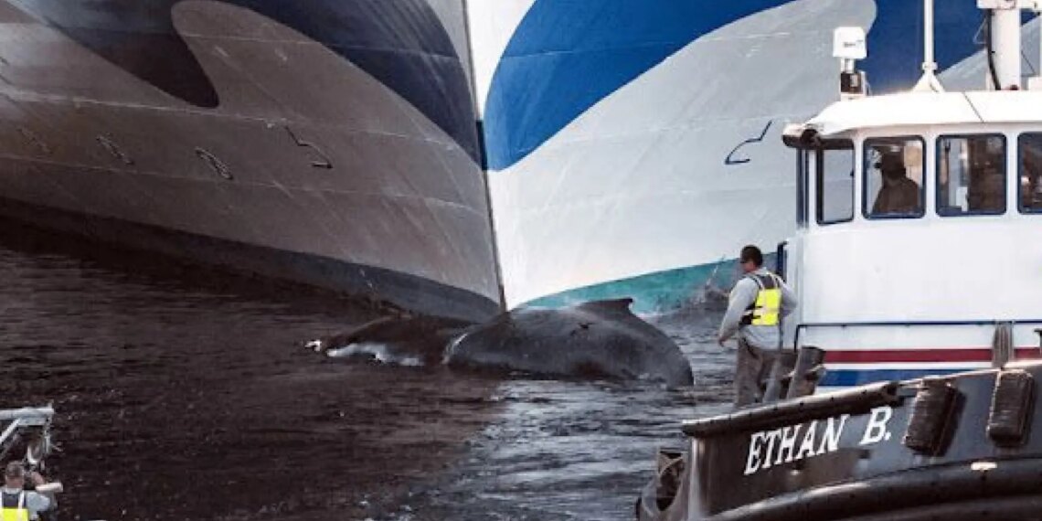 Un crucero con turistas llega a Nueva York con una ballena muerta en su proa