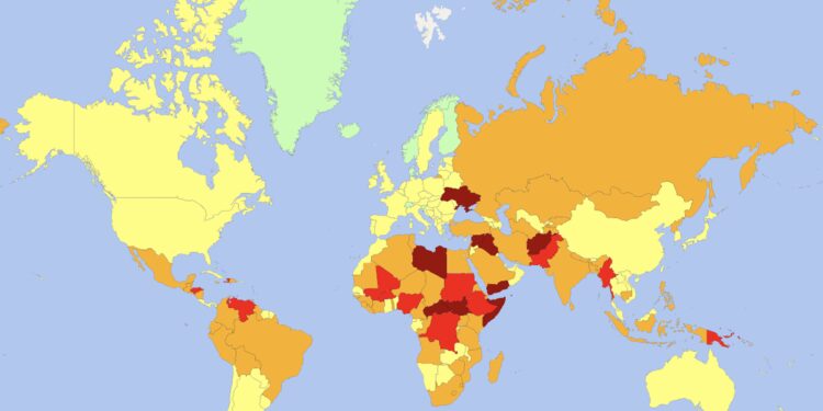 ¡Actualizado! El mapa de los países más inseguros para viajar