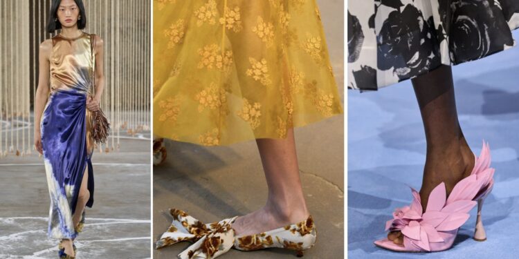 Cómo llevar vestidos y zapatos de tacón con flores en Año Nuevo 2025
