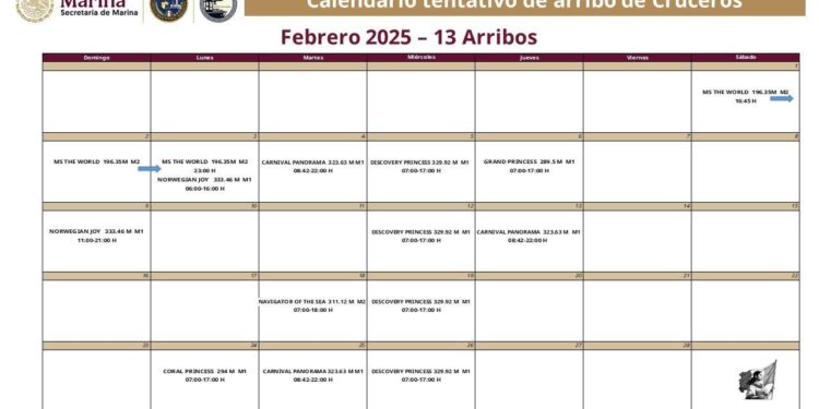 Llegarán 13 cruceros a Puerto Vallarta en febrero