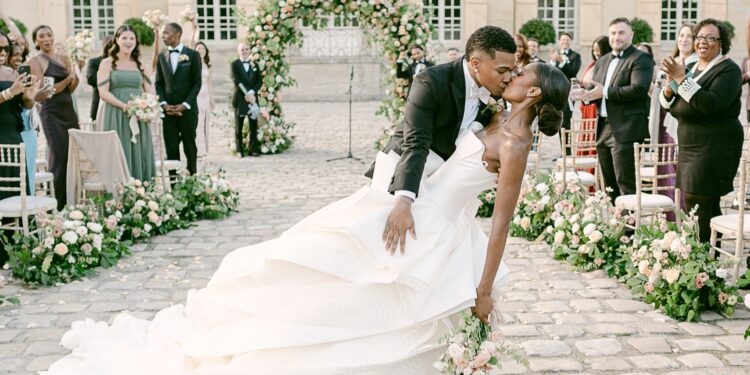 For Her French Château Wedding, the Bride Wore a “Timeless but Daring” Sculptural Gown