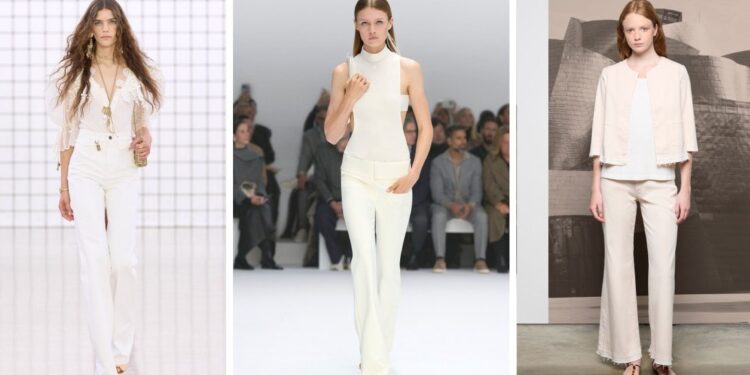Cómo llevar jeans acampanados blancos de los 2000 en Primavera-Verano 2025