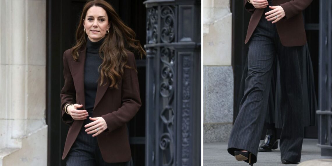 Cómo llevar pantalones a rayas y saco café a la oficina como Kate Middleton en Primavera-Verano 2025