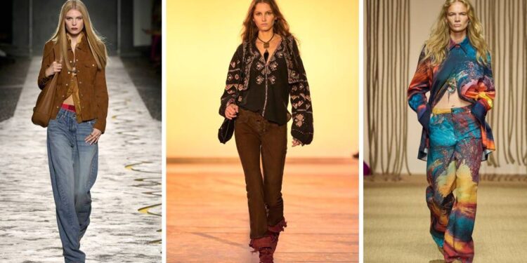 Blusas estampadas para llevar con jeans al estilo de los años 70 en Primavera-Verano 2025
