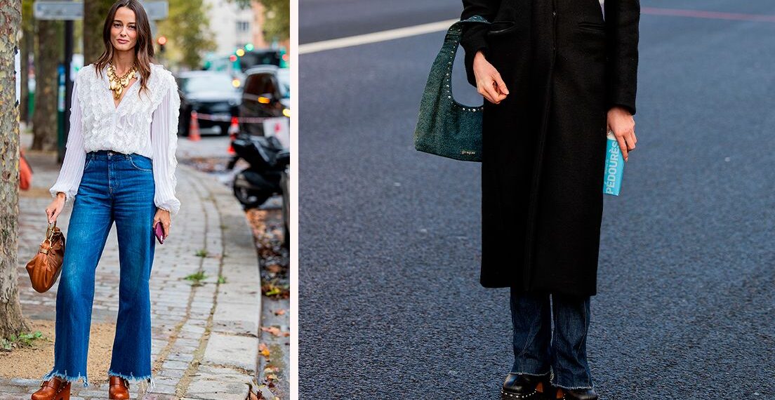 Los jeans acampanados de los 70 son tendencia y se llevan con zuecos en Primavera-Verano 2025
