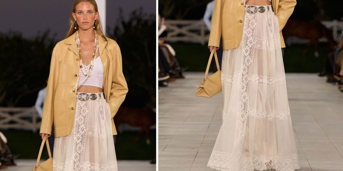 Cómo llevar faldas largas blancas boho con chamarras elegantes en primavera 2025