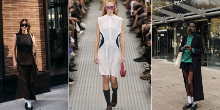 Los mocasines con calcetas largas se llevan así en Primavera-Verano 2025 según pasarelas y street style
