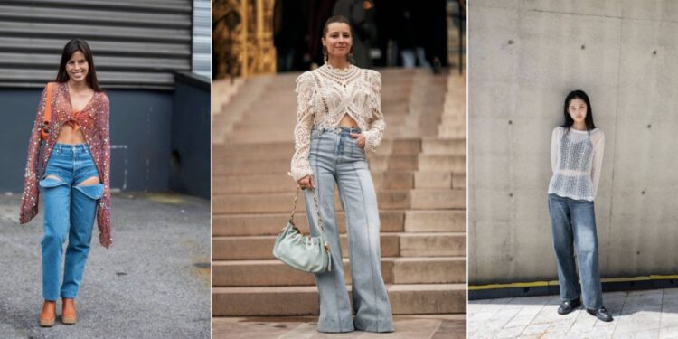 Ideas para combinar blusas de crochet bonitas con diferentes tipos de jeans en primavera 2025