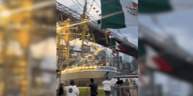 Buque escuela de la Armada de México choca contra el Puente de Brooklyn en Nueva York (VIDEO)