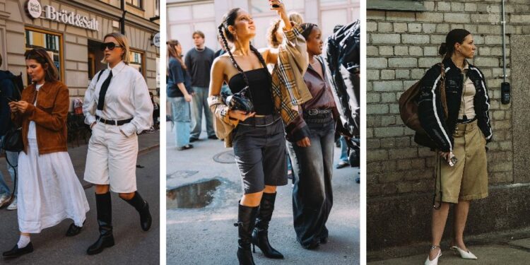 Las bermudas con botas y zapatos de tacón para llevar a la oficina en verano 2025, según el street style de Estocolmo
