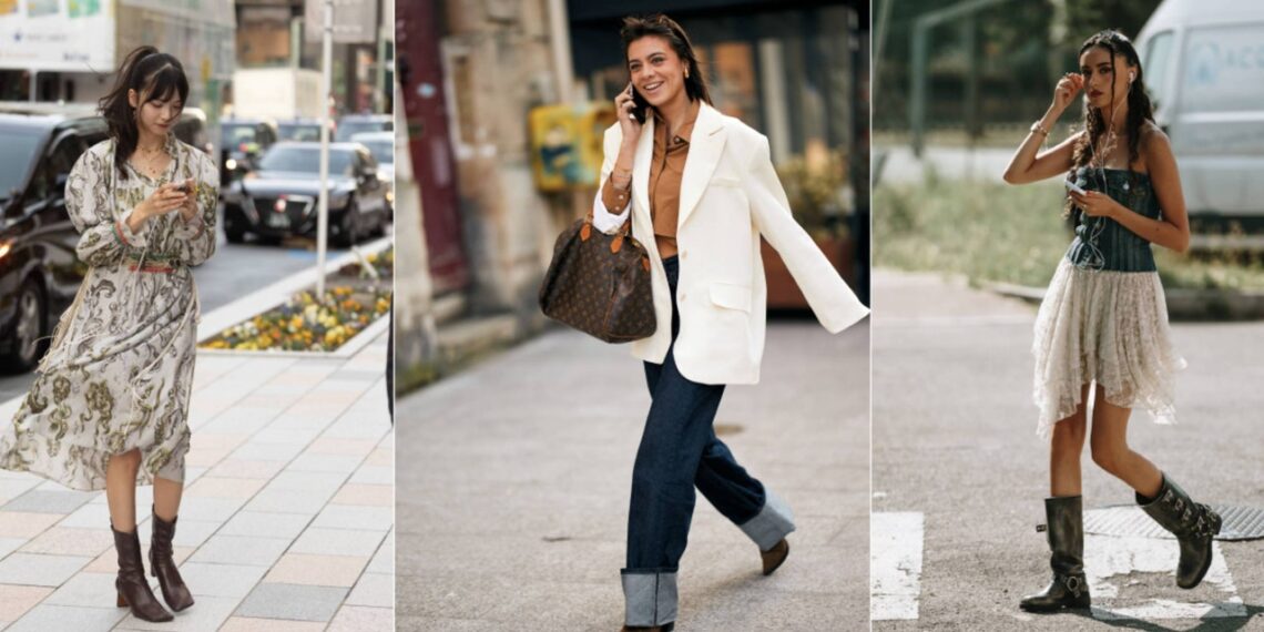 Ideas para llevar botas en color café y negras con jeans, faldas y vestidos en verano 2025