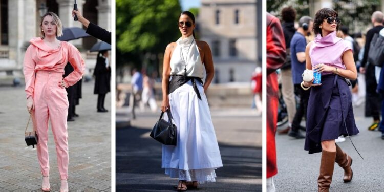 Con qué llevar las blusas elegantes con pliegues al cuello en verano 2025