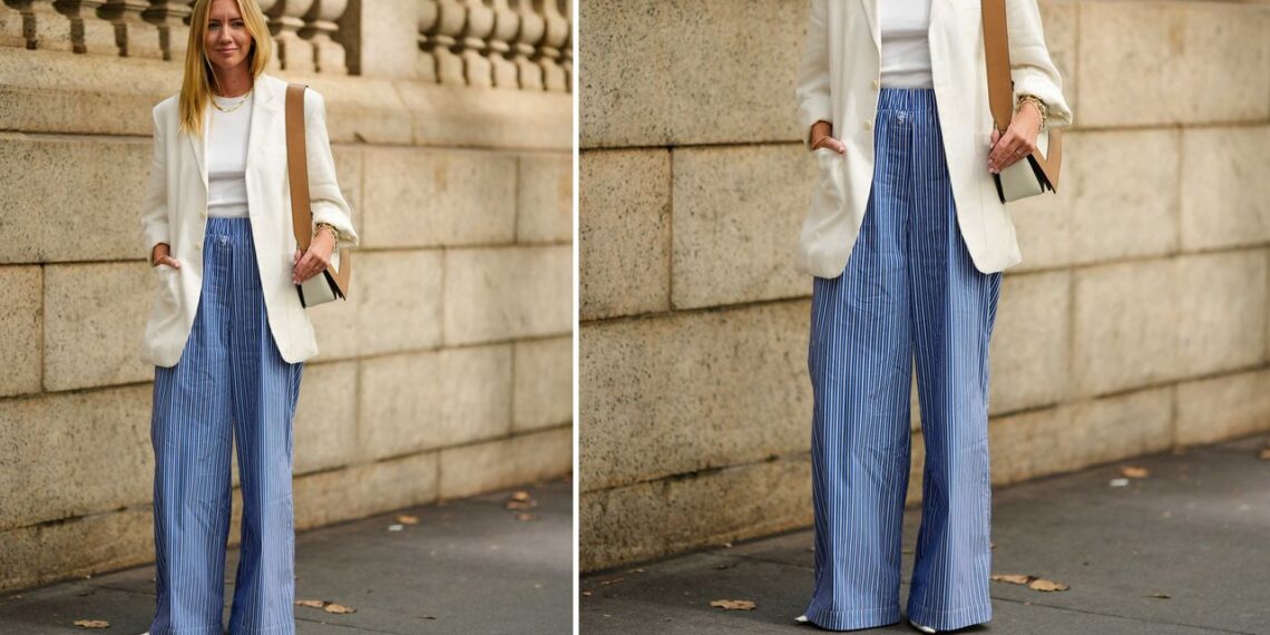 Cómo llevar pantalones baggy de rayas y cintura elástica que reemplazan a los jeans esta temporada