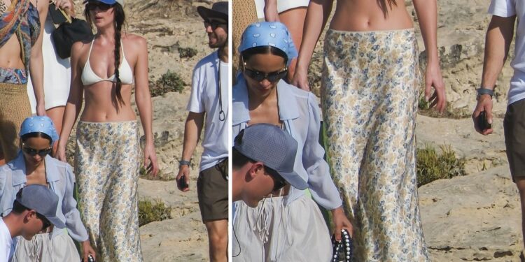 Dakota Johnson combina una falda larga estampada con los zapatos planos Mary Jane de malla del 2025