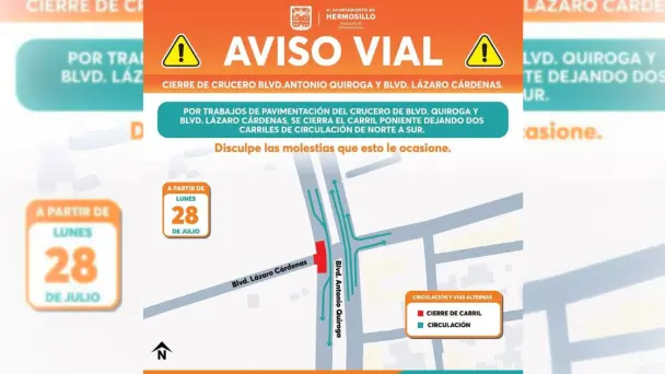 Este lunes 28 de julio se cerrará el crucero de 2 bulevares