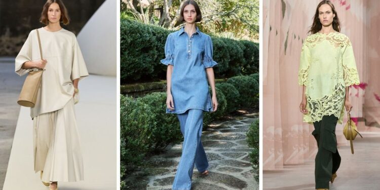 Cómo llevar blusas largas con jeans, faldas y pantalones a la oficina en verano 2025