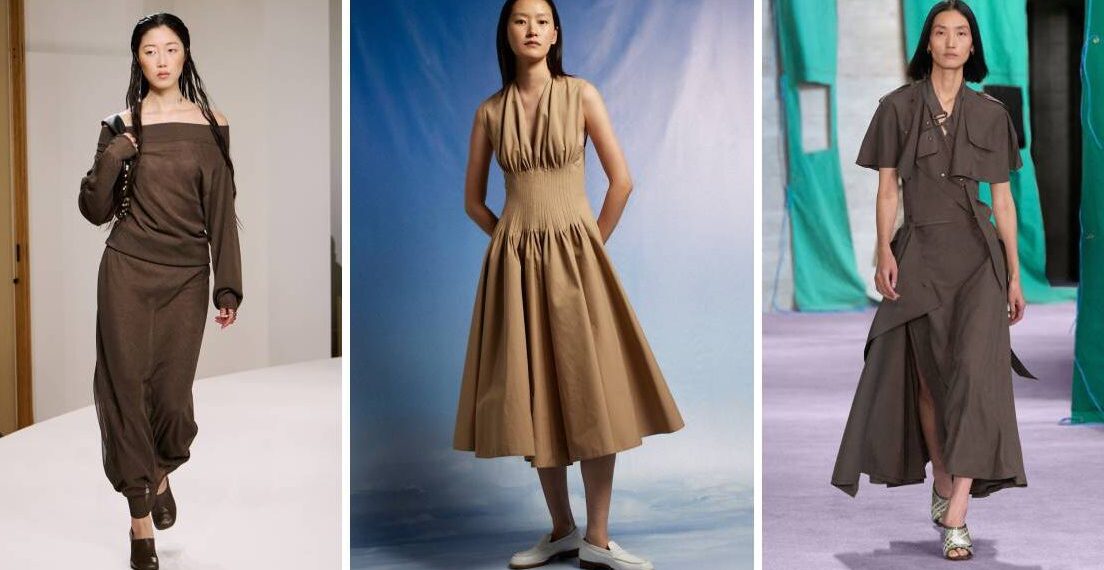 Ideas para llevar vestidos color café con zapatos elegantes en verano 2025