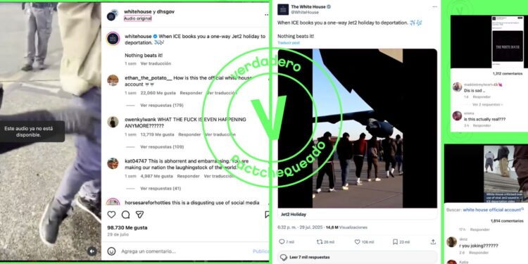 Sí, el gobierno usó un audio publicitario que promueve viajes para mostrar deportaciones